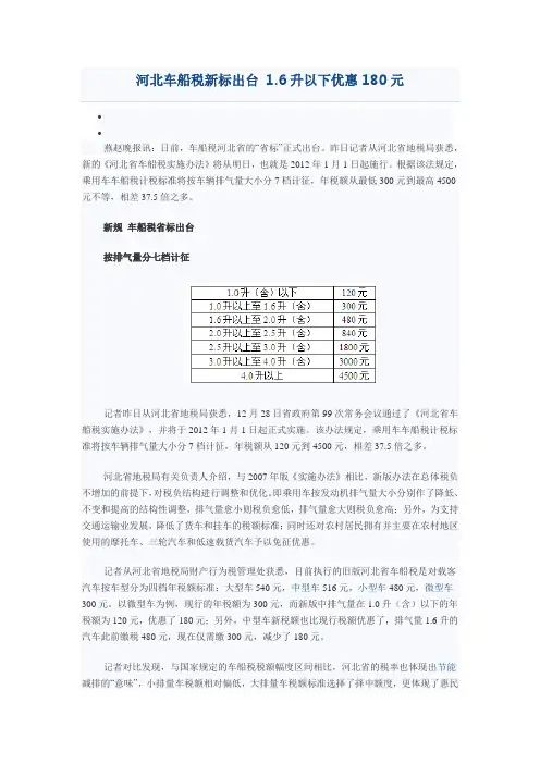 河北车船税新标