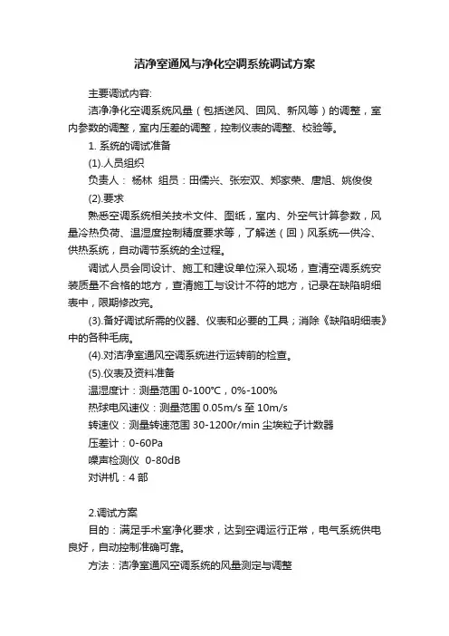 洁净室通风与净化空调系统调试方案