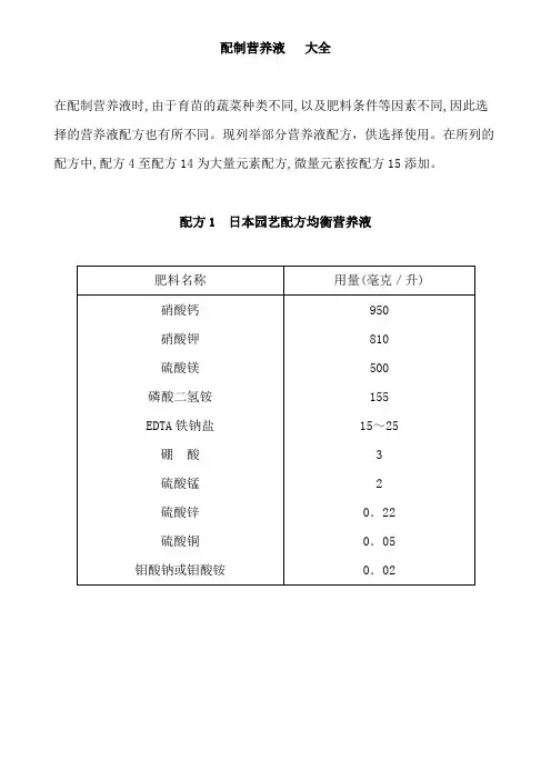 配制营养液   大全