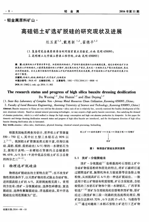 高硅铝土矿选矿脱硅的研究现状及进展