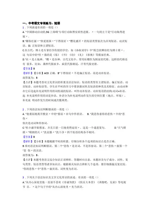 中考语文短语练习及答案版