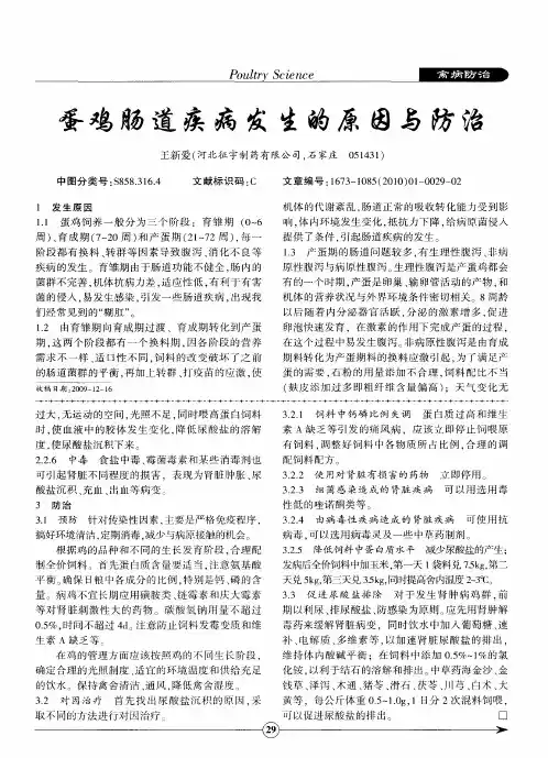 蛋鸡肠道疾病发生的原因与防治