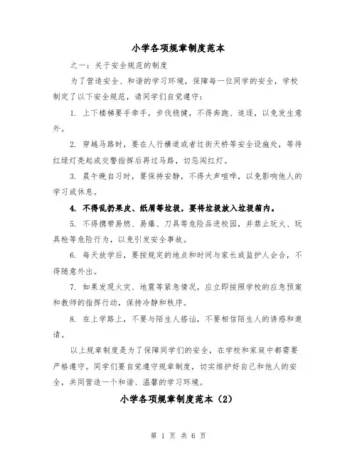 小学各项规章制度范本(3篇)