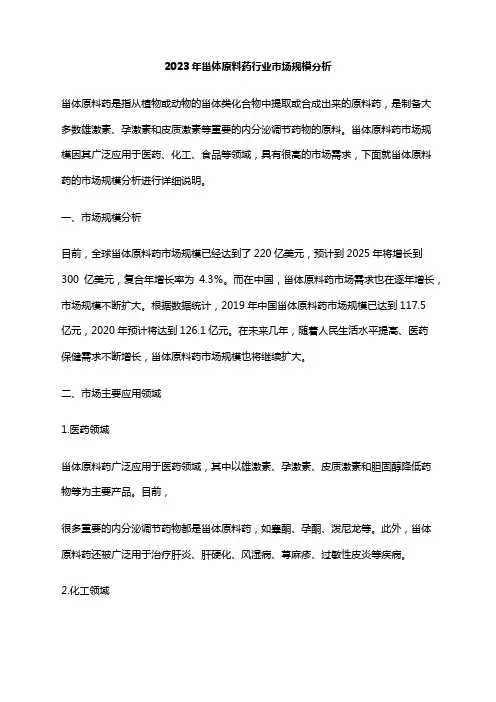 2023年甾体原料药行业市场规模分析