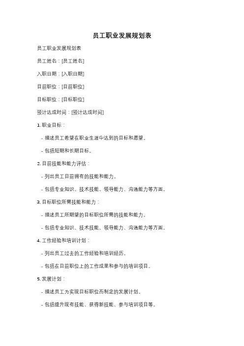 员工职业发展规划表