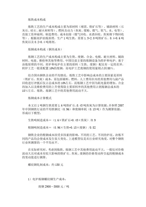 炼铁成本构成