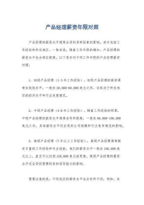 产品经理薪资年限对照