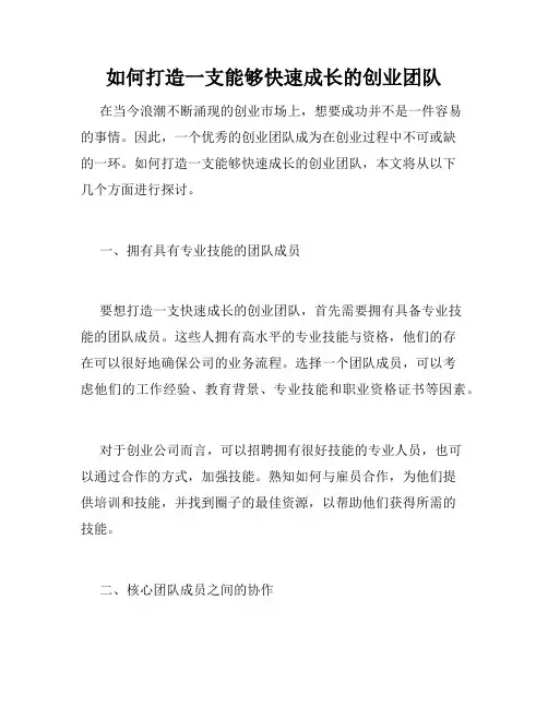 如何打造一支能够快速成长的创业团队