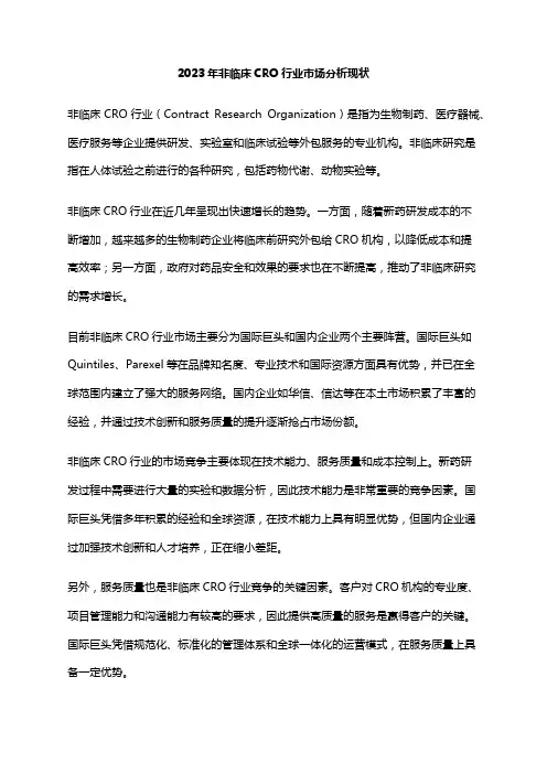 2023年非临床CRO行业市场分析现状