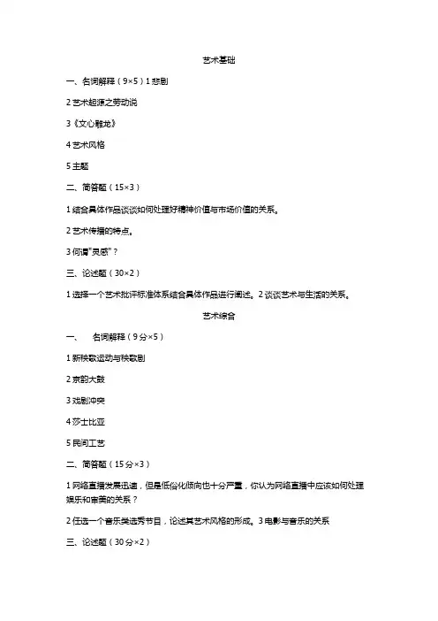 2017中国传媒MFA真题《艺术基础》《艺术综合》