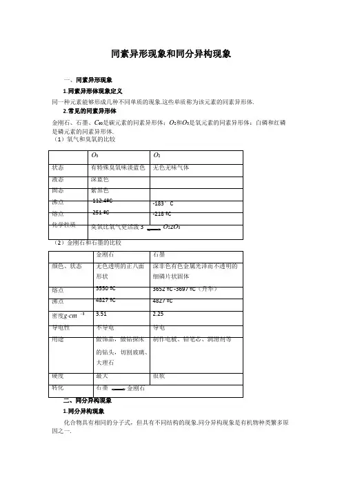高中化学备课参考 同素异形现象和同分异构现象