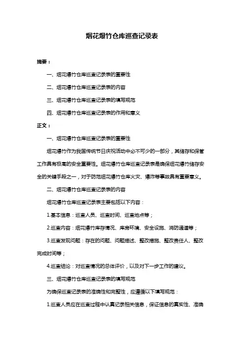 烟花爆竹仓库巡查记录表