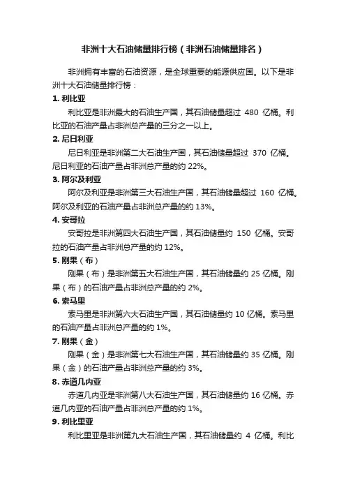 非洲十大石油储量排行榜(非洲石油储量排名)