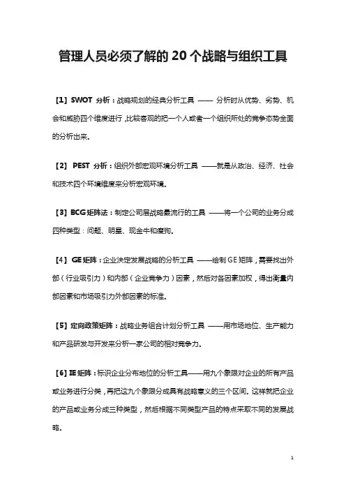 管理人员必须了解的20个战略与组织工具(包含SWOT分析、 PEST分析、波特五力分析等)