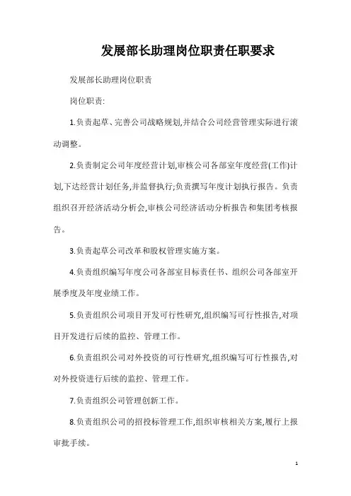 发展部长助理岗位职责任职要求