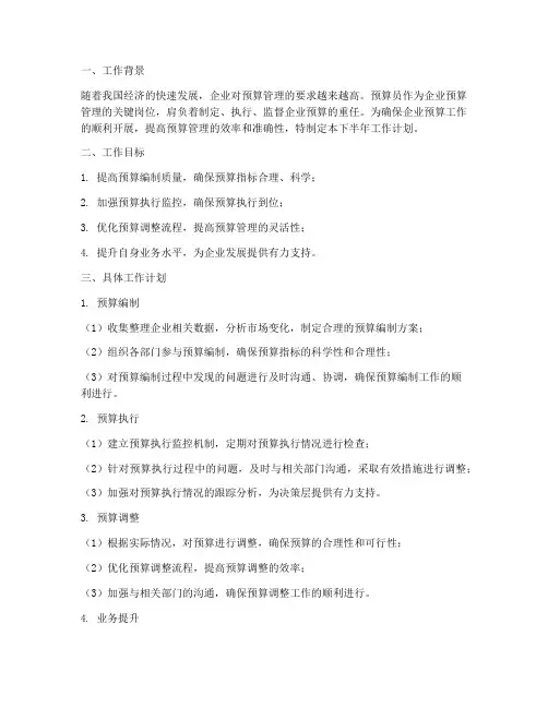预算员的下半年工作计划