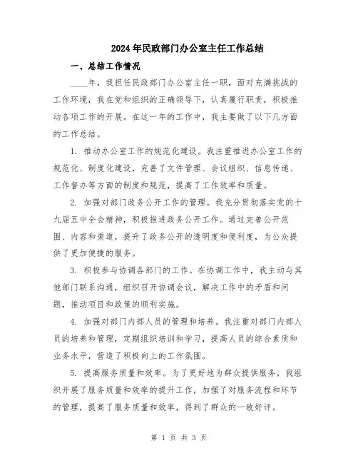 2024年民政部门办公室主任工作总结