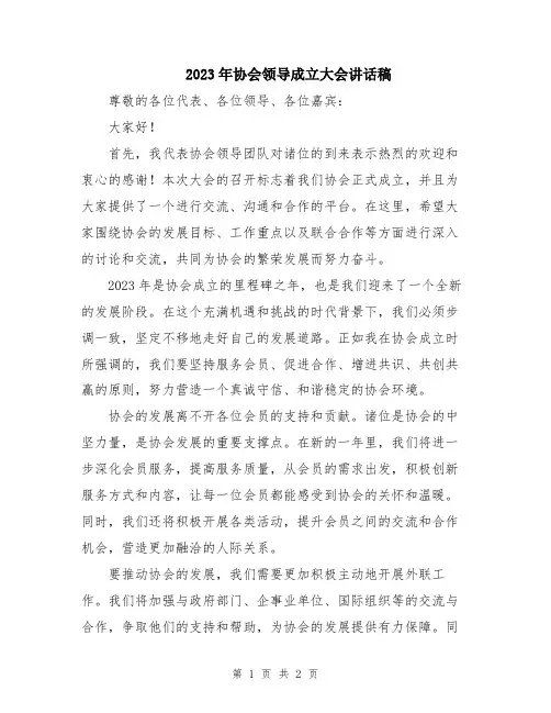2023年协会领导成立大会讲话稿
