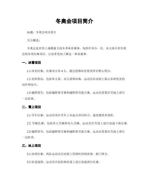 冬奥会项目简介