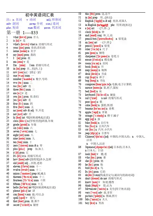 初中英语单词表大全(2182个带音标)