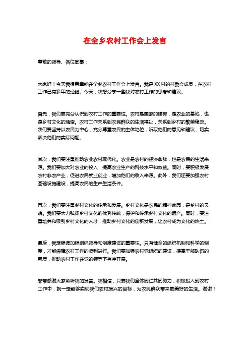 在全乡农村工作会上发言