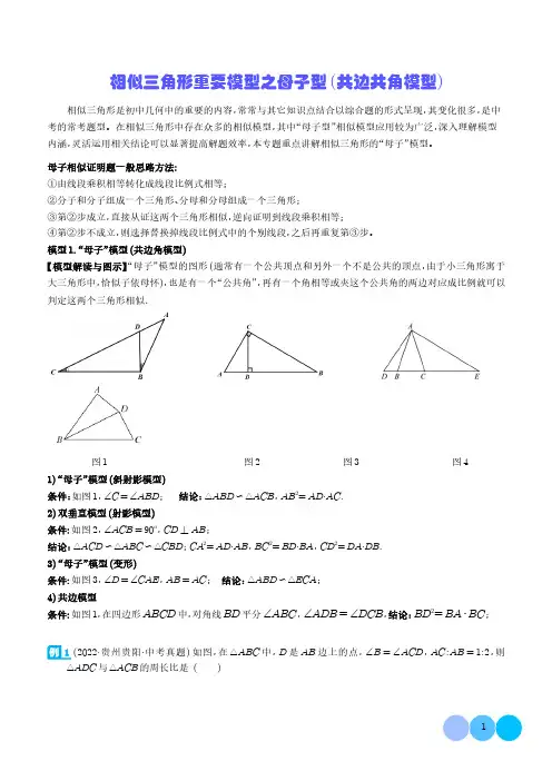 相似三角形重要模型之母子型(共边共角模型)(解析版)-2024年中考数学常见几何模型