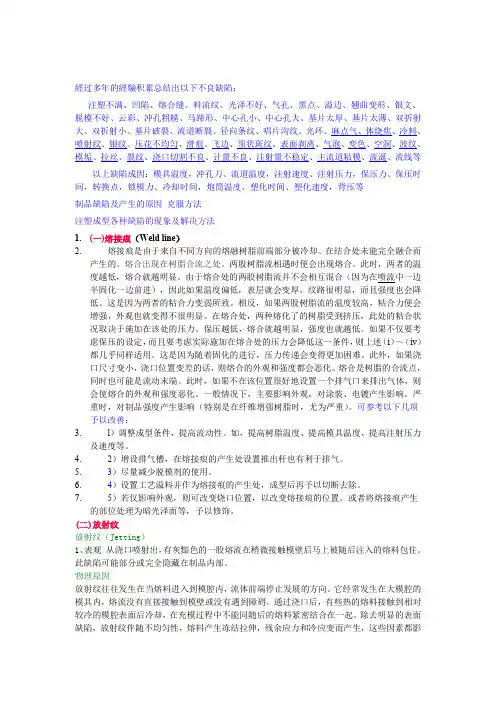 注塑成型各种缺陷的现象及解决方法