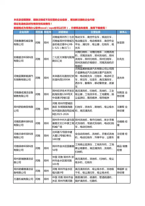 2020新版河南省郑州扫地车工商企业公司名录名单黄页大全23家