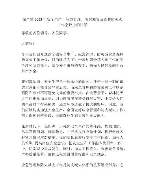 在全镇2023年安全生产、应急管理、防灾减灾及森林防灭火工作会议上的讲话