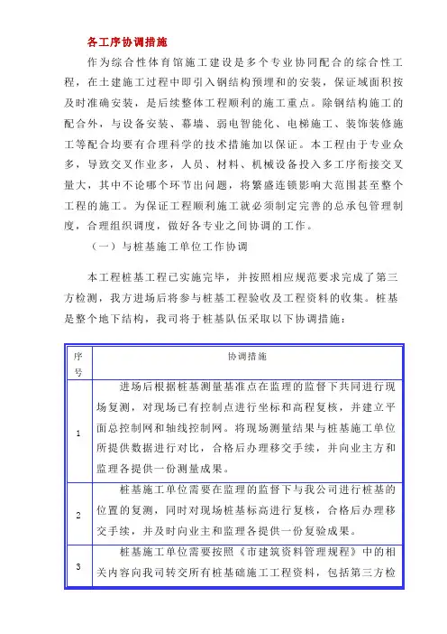 各工序协调措施