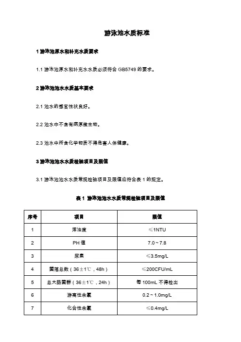游泳池水质标准