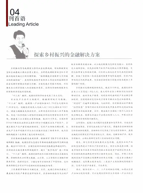 探索乡村振兴的金融解决方案