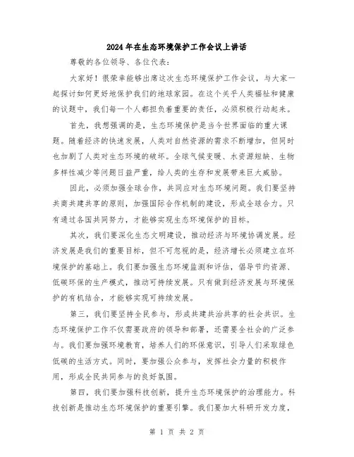 2024年在生态环境保护工作会议上讲话