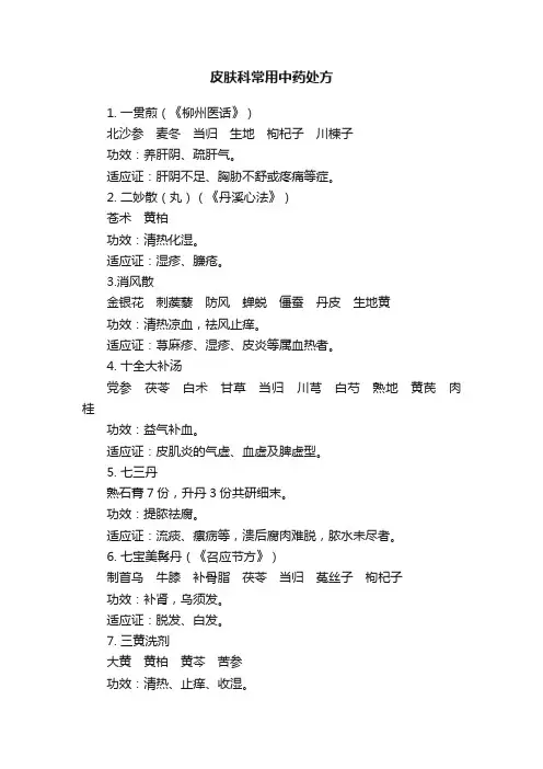 皮肤科常用中药处方