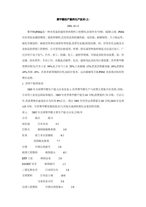 聚甲醛的产能和生产技术