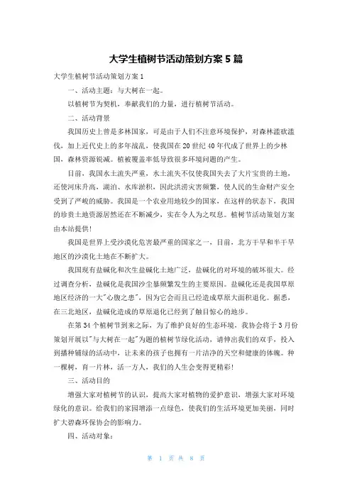大学生植树节活动策划方案5篇