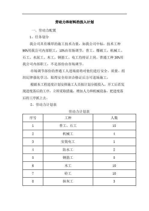 劳动力和材料的投入计划