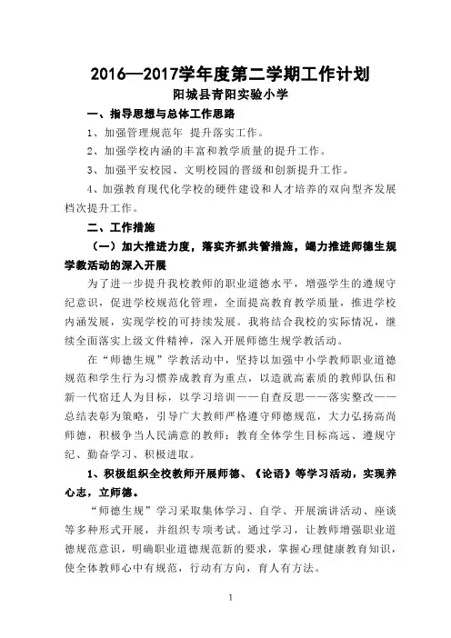 2016—2017学年度学校第二学期工作计划