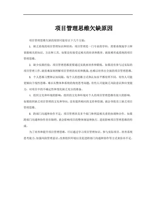 项目管理思维欠缺原因