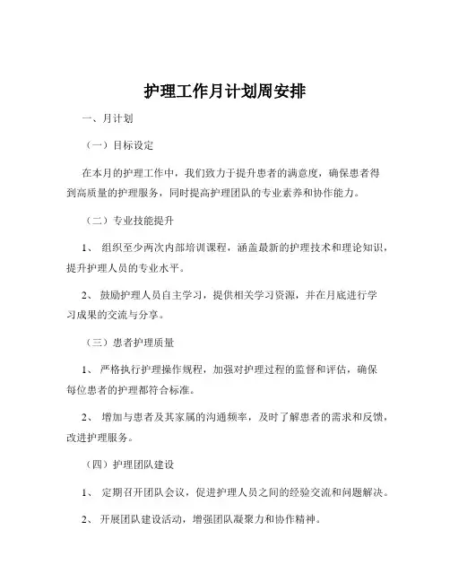 护理工作月计划周安排