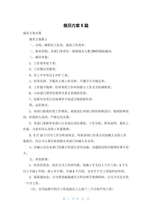 裁员方案5篇