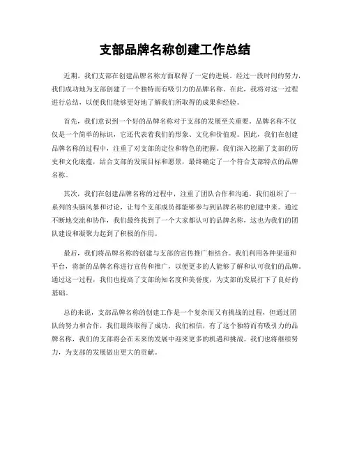 支部品牌名称创建工作总结