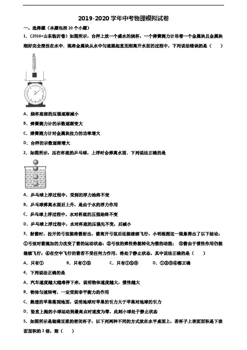 内蒙古呼伦贝尔市2019-2020学年中考物理经典试题