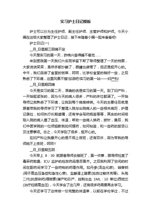 实习护士日记模板
