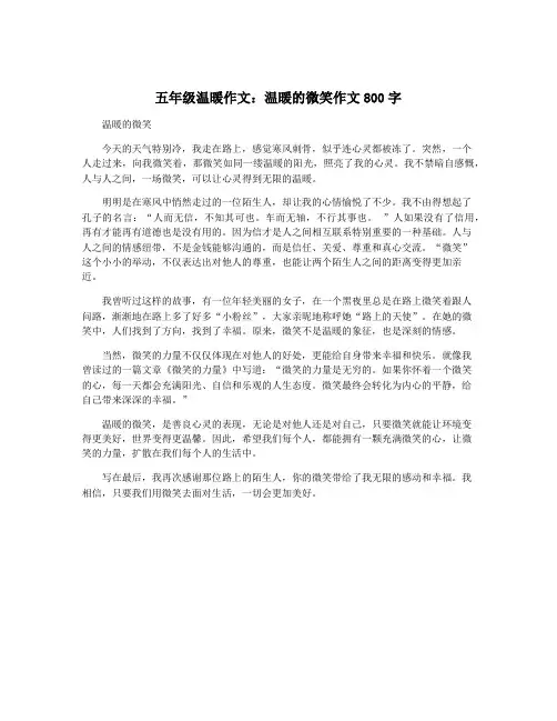 五年级温暖作文：温暖的微笑作文800字