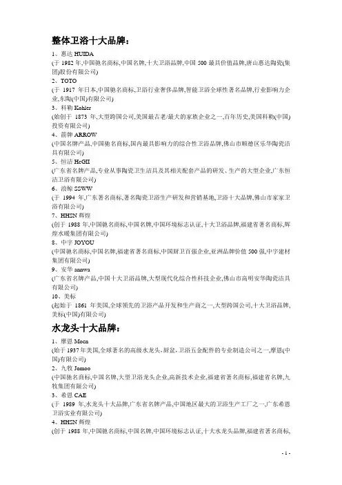 十大品牌大全