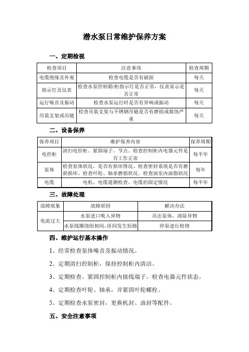 潜水泵日常维护保养方案