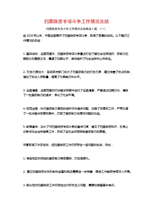 扫黑除恶专项斗争工作情况总结2篇