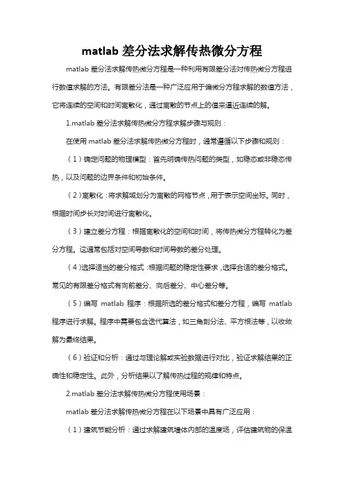 matlab差分法求解传热微分方程