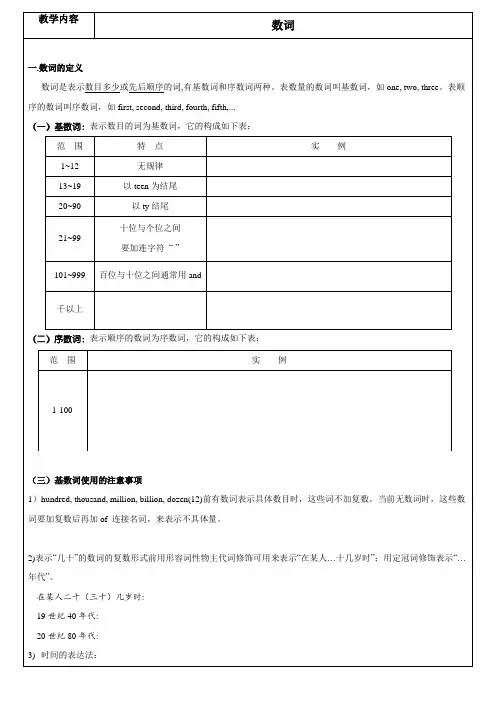 高中语法专题之数词(有答案)